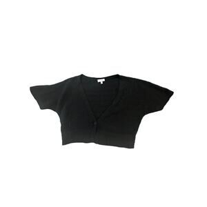 Fashion Bug 1X Black Knit Shrug Cardigan Short Sleeve Ramie Cotton Open Weave